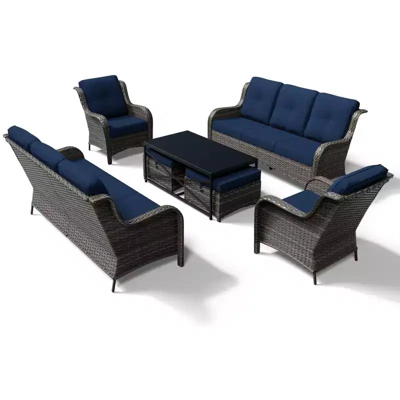 Set Divano Premium da Esterno UPTIOT con Sedie in Vimini, Pouf e Tavolino da Caffè
