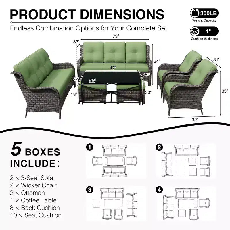 Set Divano Premium da Esterno UPTIOT con Sedie in Vimini, Pouf e Tavolino da Caffè