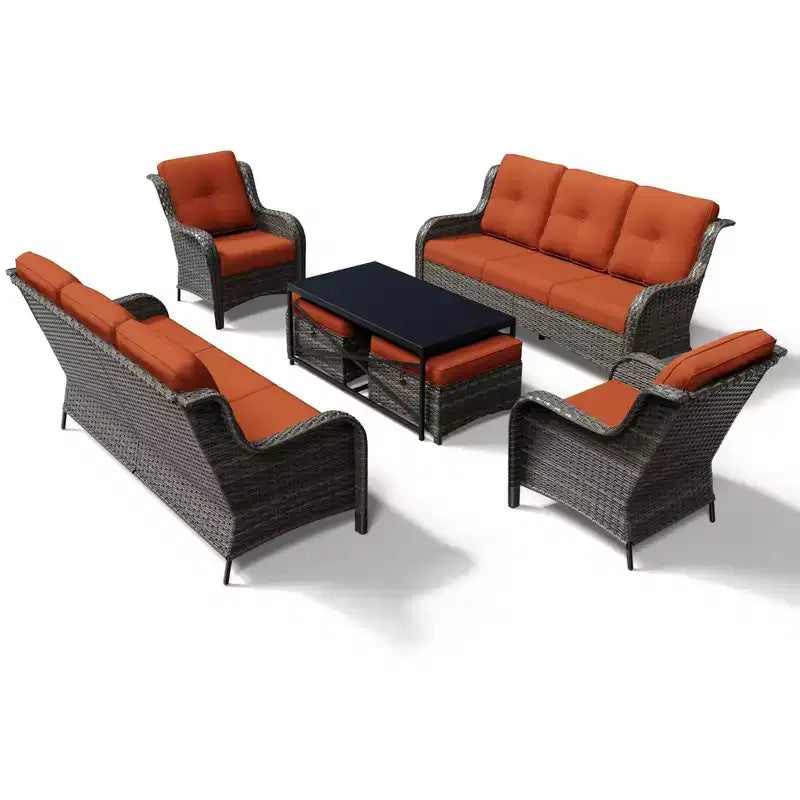 Set Divano Premium da Esterno UPTIOT con Sedie in Vimini, Pouf e Tavolino da Caffè