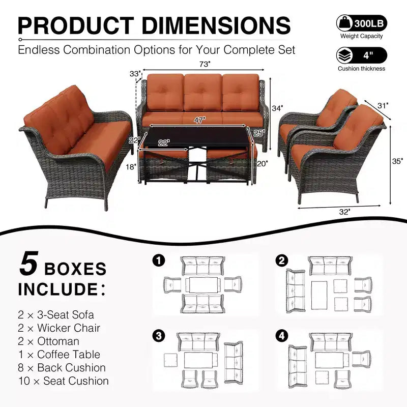 Set Divano Premium da Esterno UPTIOT con Sedie in Vimini, Pouf e Tavolino da Caffè