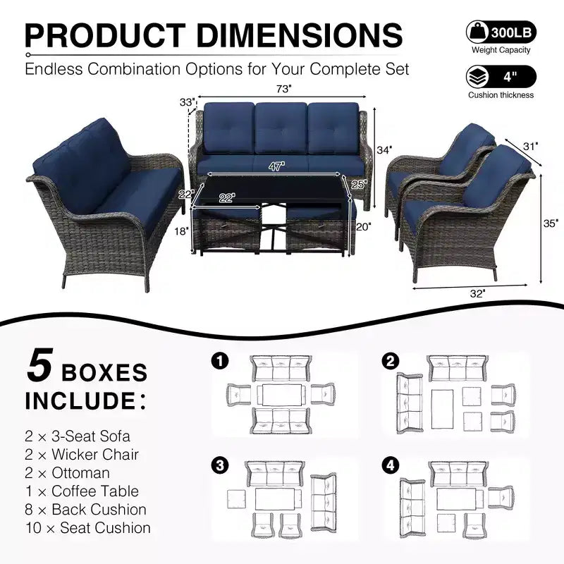 Set Divano Premium da Esterno UPTIOT con Sedie in Vimini, Pouf e Tavolino da Caffè