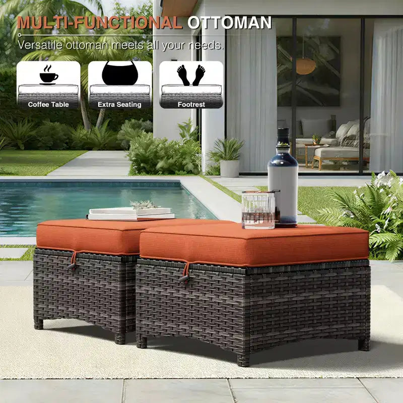 Set Divano Premium da Esterno UPTIOT con Sedie in Vimini, Pouf e Tavolino da Caffè