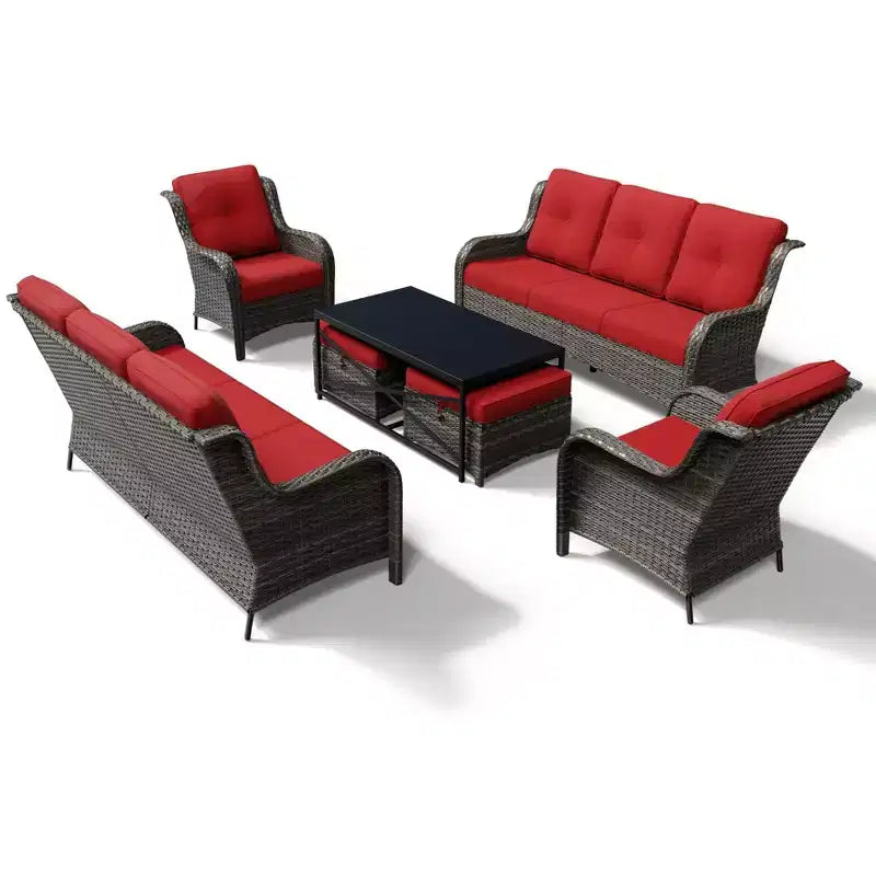 Set Divano Premium da Esterno UPTIOT con Sedie in Vimini, Pouf e Tavolino da Caffè
