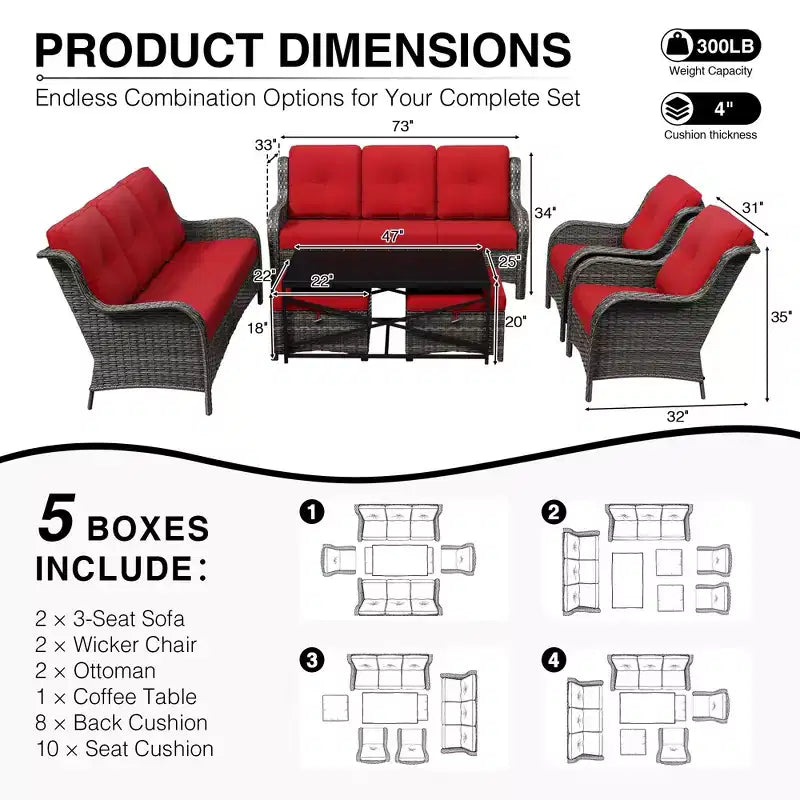 Set Divano Premium da Esterno UPTIOT con Sedie in Vimini, Pouf e Tavolino da Caffè