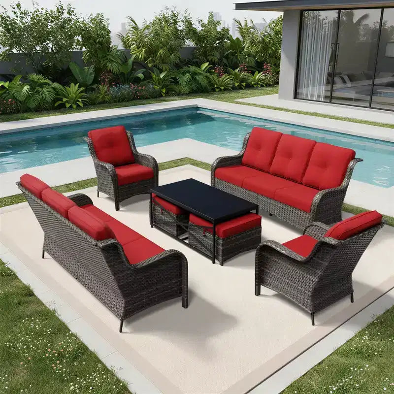 Set Divano Premium da Esterno UPTIOT con Sedie in Vimini, Pouf e Tavolino da Caffè