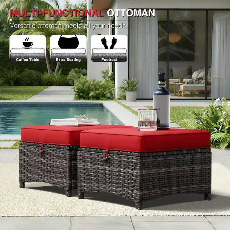 Set Divano Premium da Esterno UPTIOT con Sedie in Vimini, Pouf e Tavolino da Caffè
