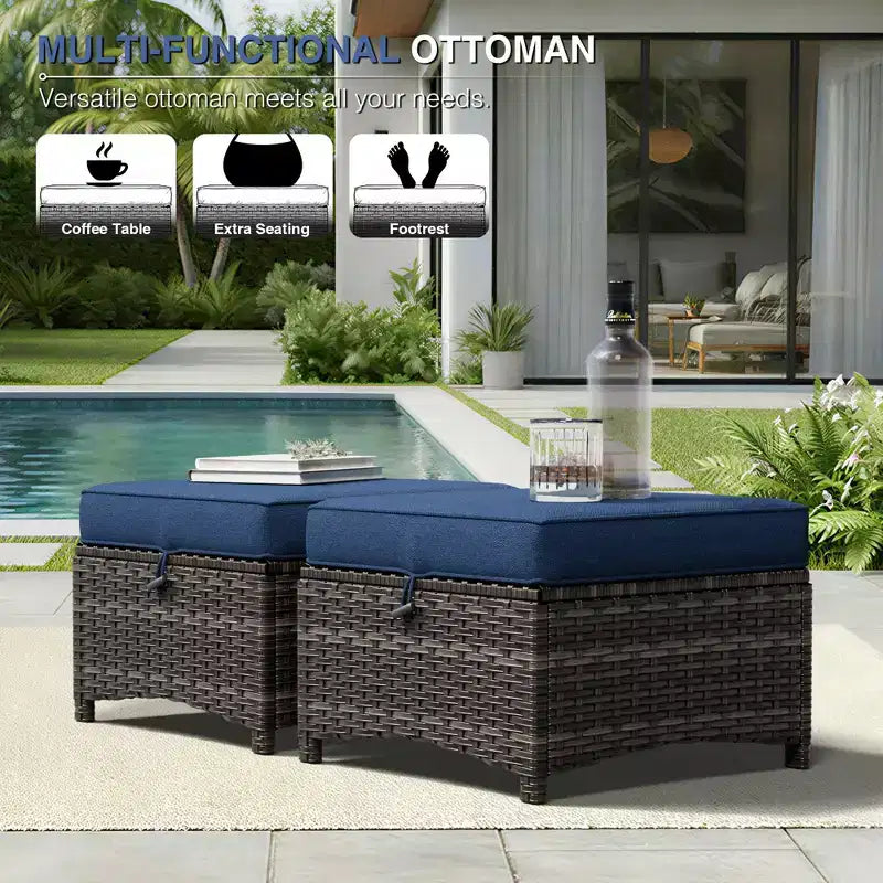 Set Divano Premium da Esterno UPTIOT con Sedie in Vimini, Pouf e Tavolino da Caffè