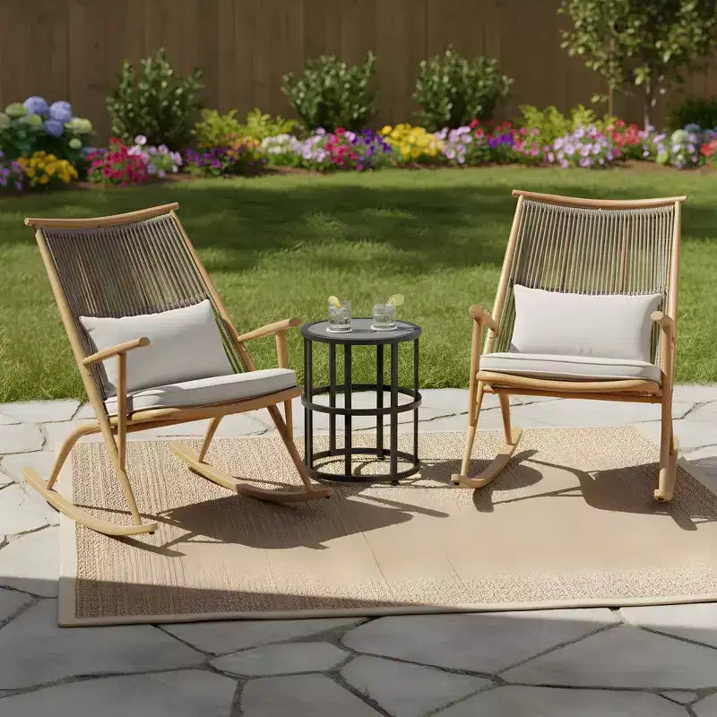 Set da esterno Christopher Knight Home Ilaria composto da 2 sedie a dondolo in rattan e tavolino con piano in ceramica