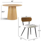 Set da pranzo rotondo da 5 pezzi, tavolo con piedistallo da 42" in rovere con 4 sedie imbottite in bouclé, schienali in legno di frassino e gambe in metallo - Panipeachy