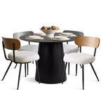 Set da pranzo rotondo da 5 pezzi, tavolo con piedistallo da 42" in rovere con 4 sedie imbottite in bouclé, schienali in legno di frassino e gambe in metallo - Panipeachy