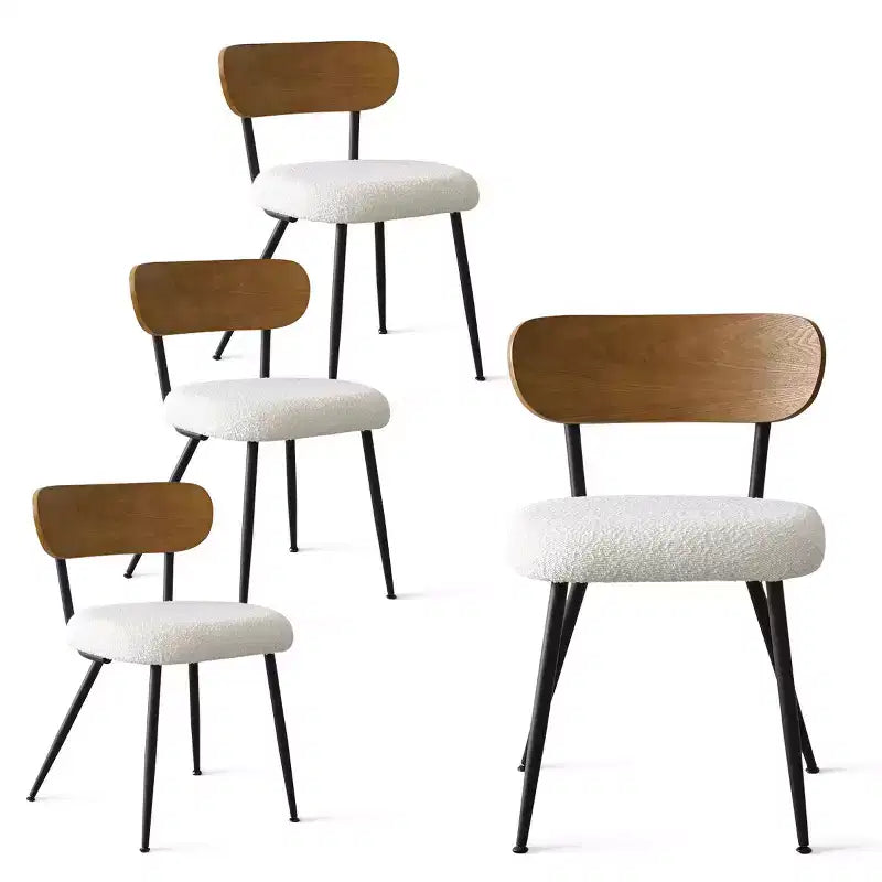 Set da pranzo rotondo da 5 pezzi, tavolo con piedistallo da 42" in rovere con 4 sedie imbottite in bouclé, schienali in legno di frassino e gambe in metallo - Panipeachy