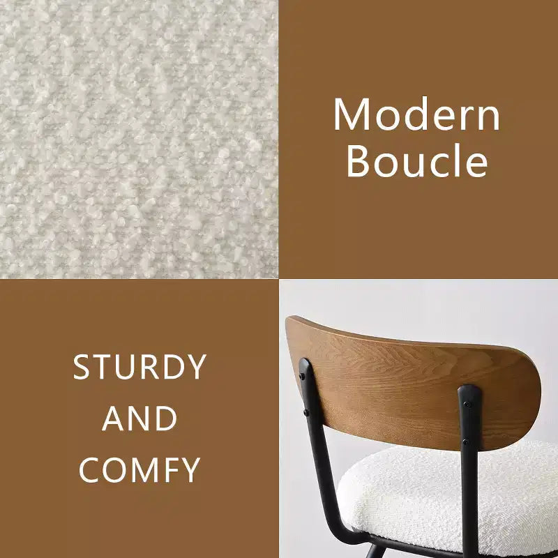 Set da pranzo rotondo da 5 pezzi, tavolo con piedistallo da 42" in rovere con 4 sedie imbottite in bouclé, schienali in legno di frassino e gambe in metallo - Panipeachy
