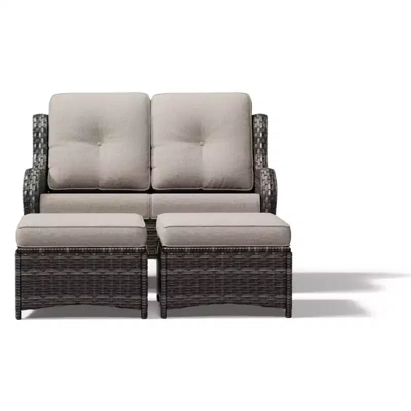 Set divano da esterno 2 posti in vimini UPTIOT con doppi pouf multifunzione