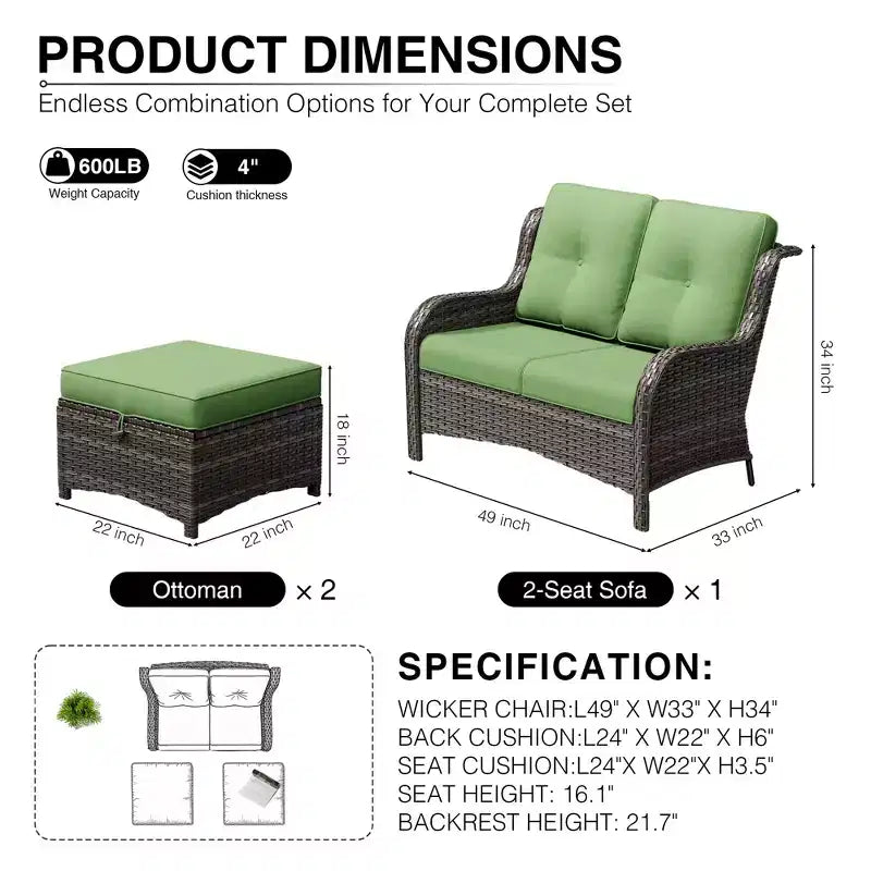 Set divano da esterno 2 posti in vimini UPTIOT con doppi pouf multifunzione
