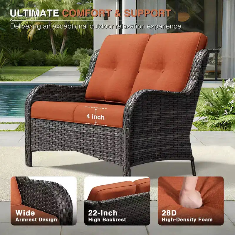 Set divano da esterno 2 posti in vimini UPTIOT con doppi pouf multifunzione