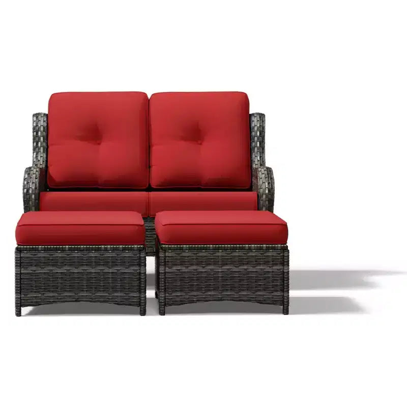 Set divano da esterno 2 posti in vimini UPTIOT con doppi pouf multifunzione