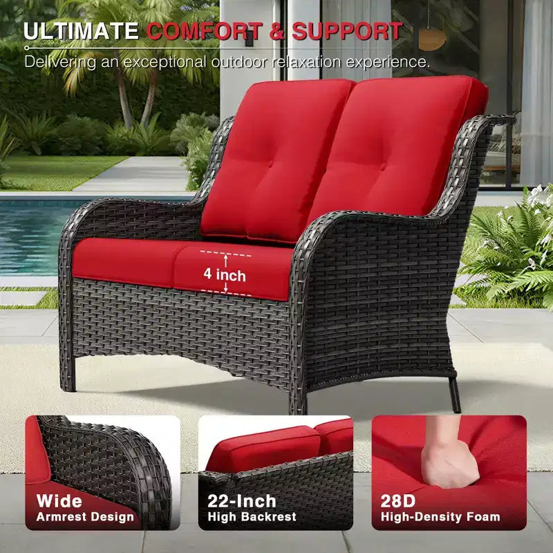 Set divano da esterno 2 posti in vimini UPTIOT con doppi pouf multifunzione