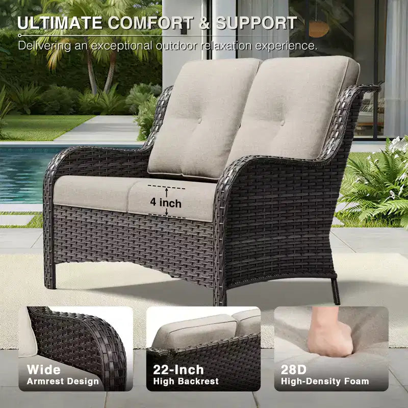 Set divano da esterno 2 posti in vimini UPTIOT con doppi pouf multifunzione