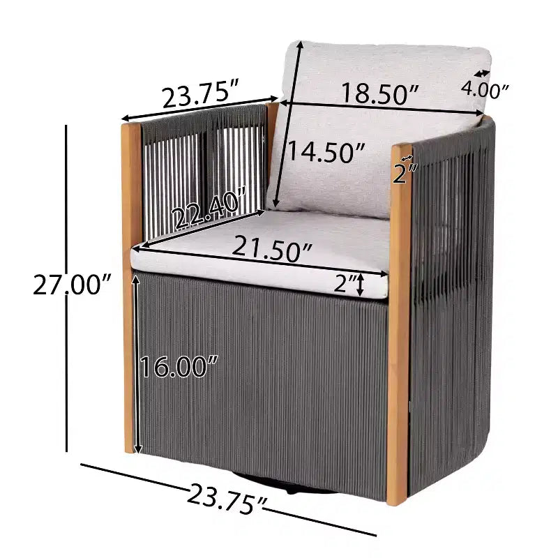 Set da 2 pezzi per esterni Christopher Knight Home Yamina, composto da sedie girevoli in corda moderne e tavolino in legno di acacia