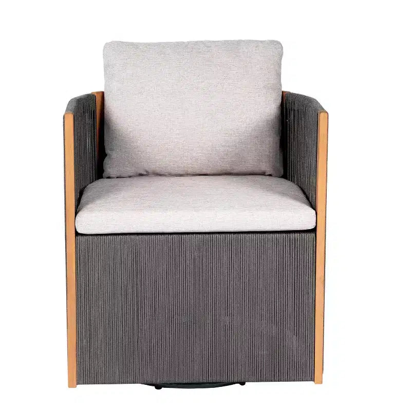 Set da 2 pezzi per esterni Christopher Knight Home Yamina, composto da sedie girevoli in corda moderne e tavolino in legno di acacia