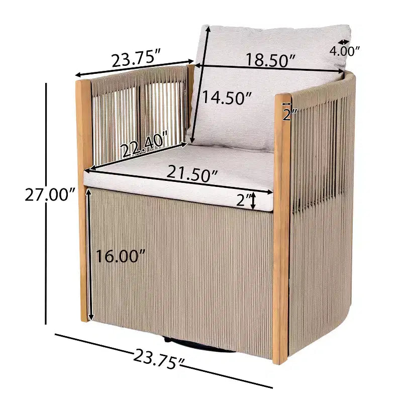 Set da 2 pezzi per esterni Christopher Knight Home Yamina, composto da sedie girevoli in corda moderne e tavolino in legno di acacia