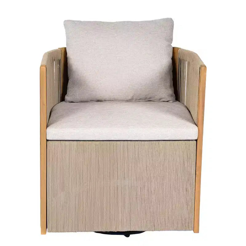 Set da 2 pezzi per esterni Christopher Knight Home Yamina, composto da sedie girevoli in corda moderne e tavolino in legno di acacia