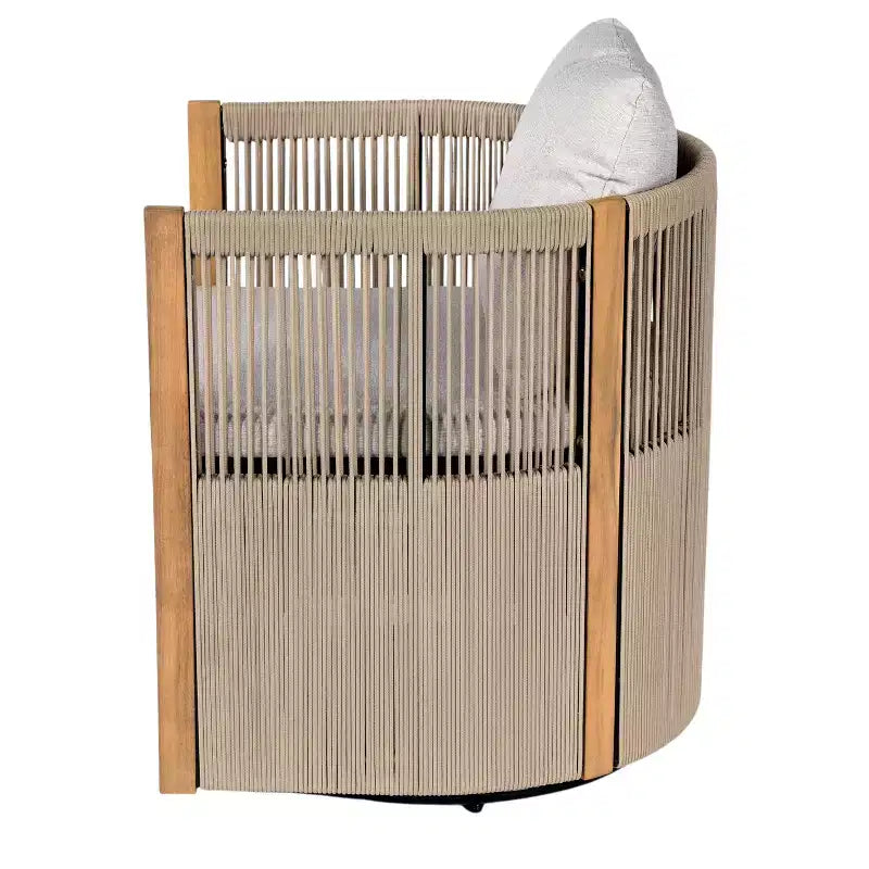 Set da 2 pezzi per esterni Christopher Knight Home Yamina, composto da sedie girevoli in corda moderne e tavolino in legno di acacia