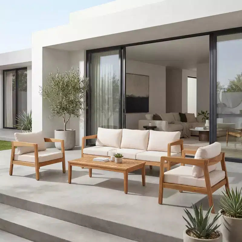 Christopher Knight Home Phachara Set da 4 Pezzi da Patio Moderno in Legno di Acacia con Cuscini e Tavolo a Doghe