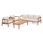 Christopher Knight Home Phachara Set da 4 Pezzi da Patio Moderno in Legno di Acacia con Cuscini e Tavolo a Doghe