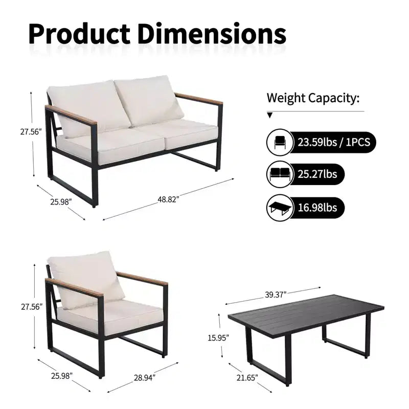 Set di mobili da giardino a 4 pezzi - Set da conversazione per esterni con 2 sedie e tavolino, cuscini beige per piscina, giardino e balcone