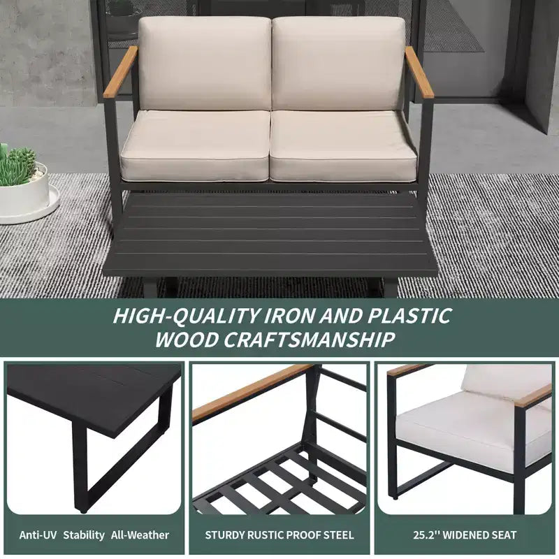 Set di mobili da giardino a 4 pezzi - Set da conversazione per esterni con 2 sedie e tavolino, cuscini beige per piscina, giardino e balcone