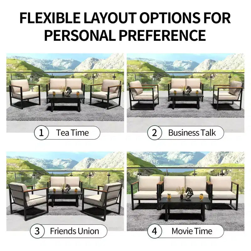 Set di mobili da giardino a 4 pezzi - Set da conversazione per esterni con 2 sedie e tavolino, cuscini beige per piscina, giardino e balcone