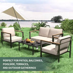 Set di mobili da giardino a 4 pezzi - Set da conversazione per esterni con 2 sedie e tavolino, cuscini beige per piscina, giardino e balcone