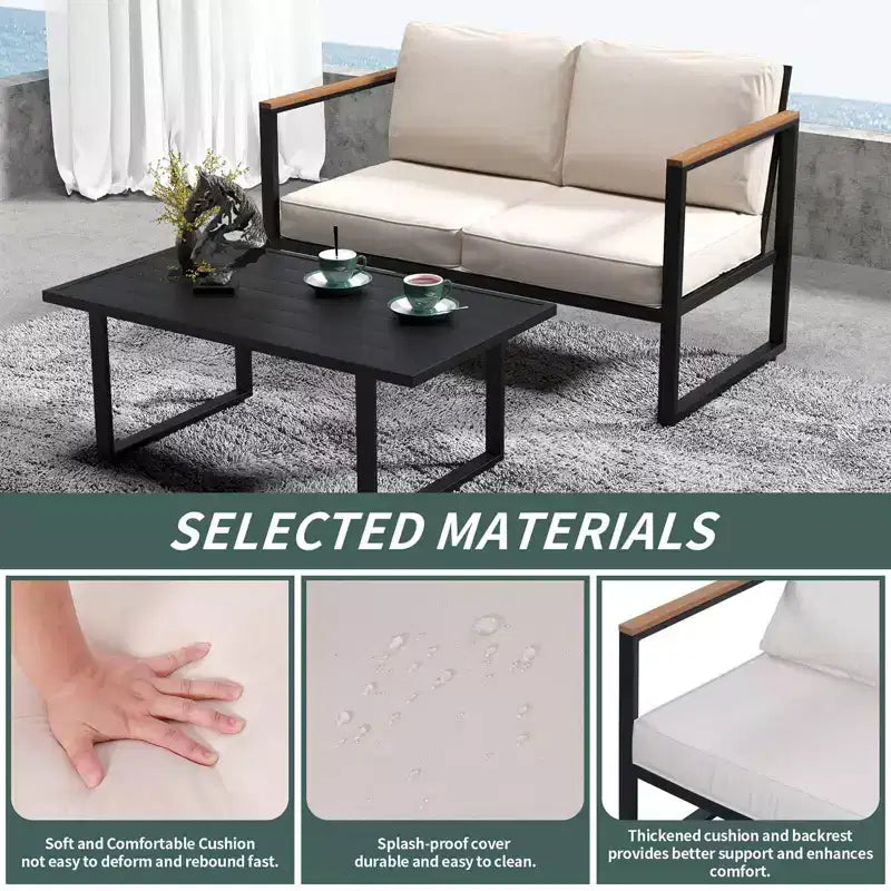 Set di mobili da giardino a 4 pezzi - Set da conversazione per esterni con 2 sedie e tavolino, cuscini beige per piscina, giardino e balcone