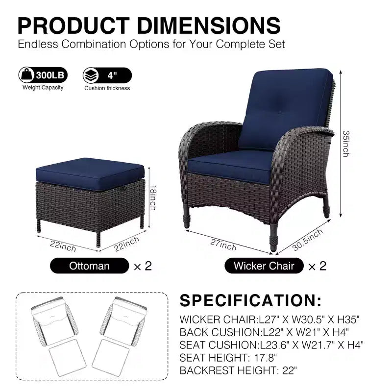 Set da patio per esterni UPTIOT: 2 sedie in vimini e 2 poggiapiedi per il massimo comfort e durata