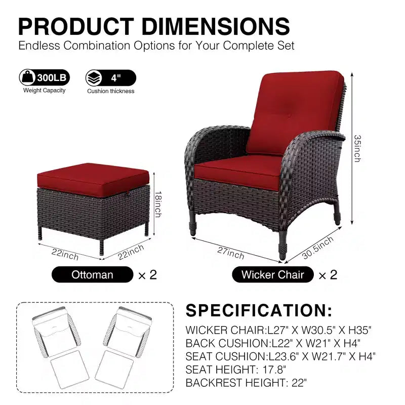 Set da patio per esterni UPTIOT: 2 sedie in vimini e 2 poggiapiedi per il massimo comfort e durata