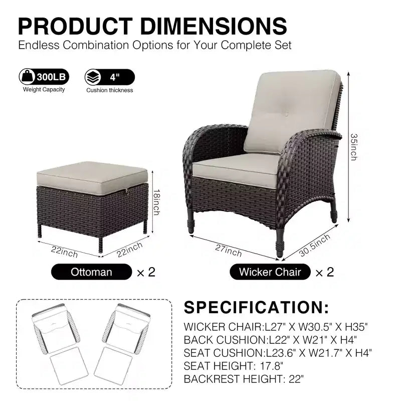 Set da patio per esterni UPTIOT: 2 sedie in vimini e 2 poggiapiedi per il massimo comfort e durata