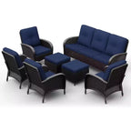 Set di sedie girevoli da esterno UPTIOT: 1 divano, 4 sedie girevoli, 2 pouf e design resistente alle intemperie