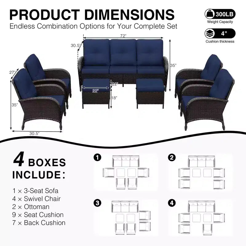 Set di sedie girevoli da esterno UPTIOT: 1 divano, 4 sedie girevoli, 2 pouf e design resistente alle intemperie