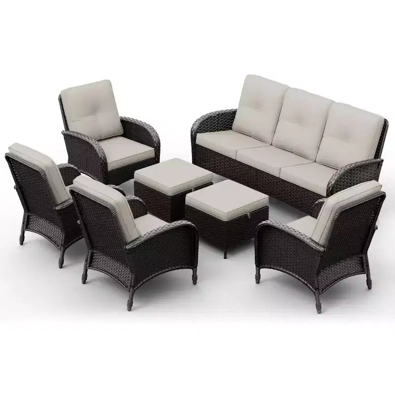 Set di sedie girevoli da esterno UPTIOT: 1 divano, 4 sedie girevoli, 2 pouf e design resistente alle intemperie