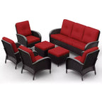 Set di sedie girevoli da esterno UPTIOT: 1 divano, 4 sedie girevoli, 2 pouf e design resistente alle intemperie