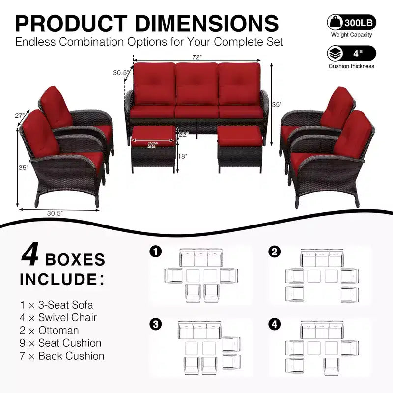 Set di sedie girevoli da esterno UPTIOT: 1 divano, 4 sedie girevoli, 2 pouf e design resistente alle intemperie