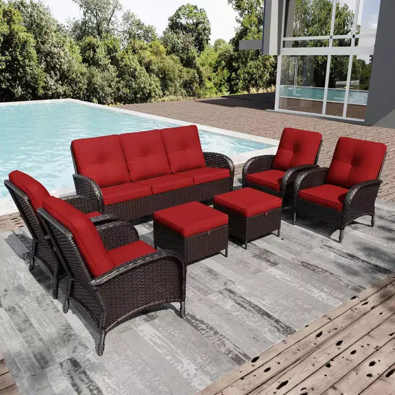 Set di sedie girevoli da esterno UPTIOT: 1 divano, 4 sedie girevoli, 2 pouf e design resistente alle intemperie