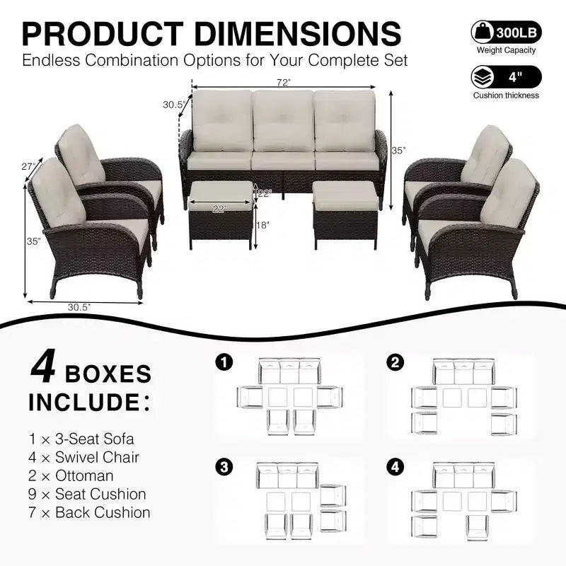 Set di sedie girevoli da esterno UPTIOT: 1 divano, 4 sedie girevoli, 2 pouf e design resistente alle intemperie