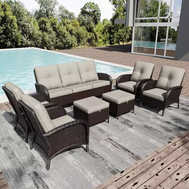 Set di sedie girevoli da esterno UPTIOT: 1 divano, 4 sedie girevoli, 2 pouf e design resistente alle intemperie