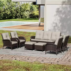 UPTIOT Outdoor Swivel Chair Set: 1 Sofa, 4 Swivel Chairs, 2 Ottomans & All-Weather Design