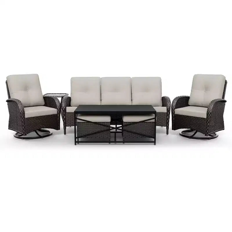 Set da esterno UPTIOT 7 pezzi con divano a 3 posti, due sedie girevoli, pouf, tavolino da caffè e tavolino laterale