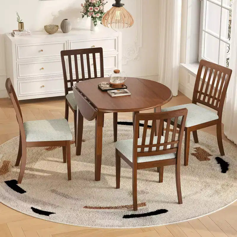 Set tavolo da pranzo rotondo da 5 pezzi GDFStudio Turner con 1 tavolo da pranzo pieghevole in legno e 4 sedie imbottite