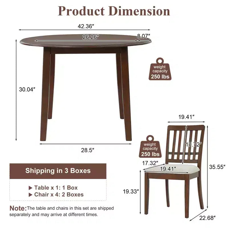 Set tavolo da pranzo rotondo da 5 pezzi GDFStudio Turner con 1 tavolo da pranzo pieghevole in legno e 4 sedie imbottite