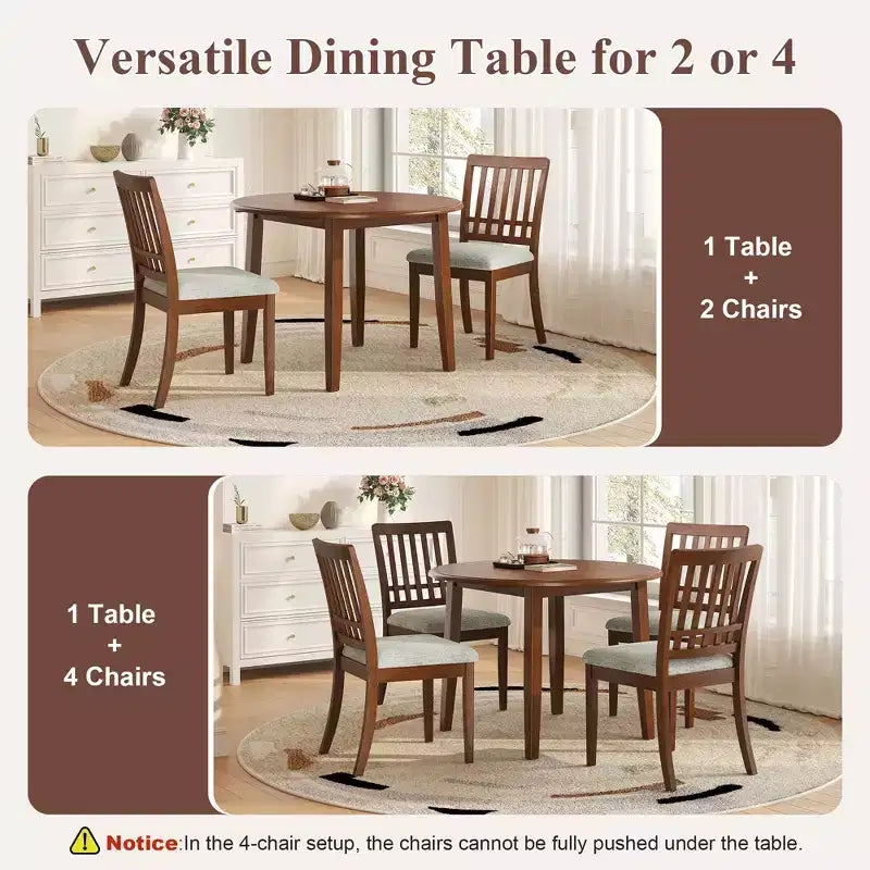Set tavolo da pranzo rotondo da 5 pezzi GDFStudio Turner con 1 tavolo da pranzo pieghevole in legno e 4 sedie imbottite